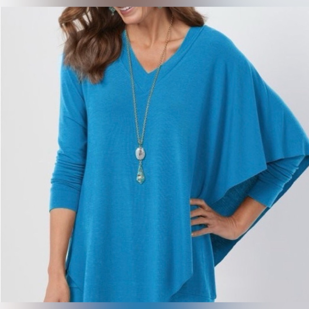 Soft Surroundings Madeleine Tunic Top PL Blue V-Neck Relaxed Fit Lagenlook